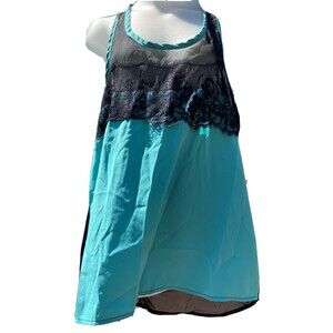 Pitaya Tank Top Semi Sheer Green Black Lace Racerback Jrs Sz Large